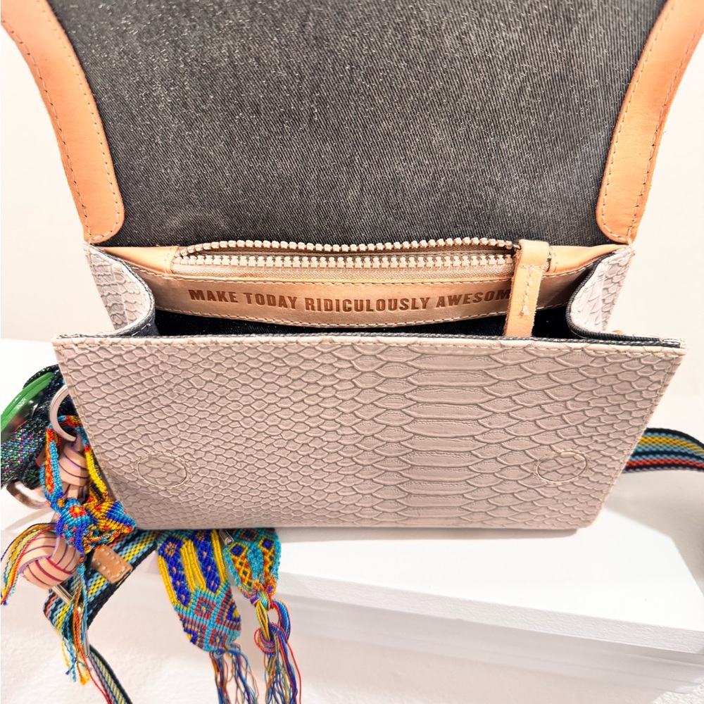 Consuela Cream Textured Crossbody with Colorful Woven Strap - Picture 2 of 7